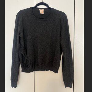 Sweet Romeo | Women's Dark Grey Knit Sweater with Front Ruffle | Sz M